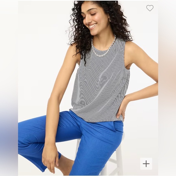 JCrew Sleeveless Button Back Shell Blouse, Blue and White - Picture 2 of 5